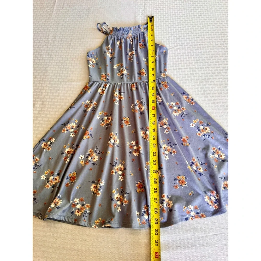 Walking On Sunshine Girls Blue Floral Halter Dress Size M Boho Cottagecore‎